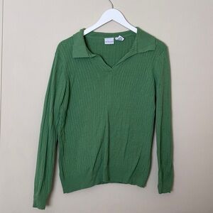 Kim Rogers V-neck Solid Rib Knit Sweater Green